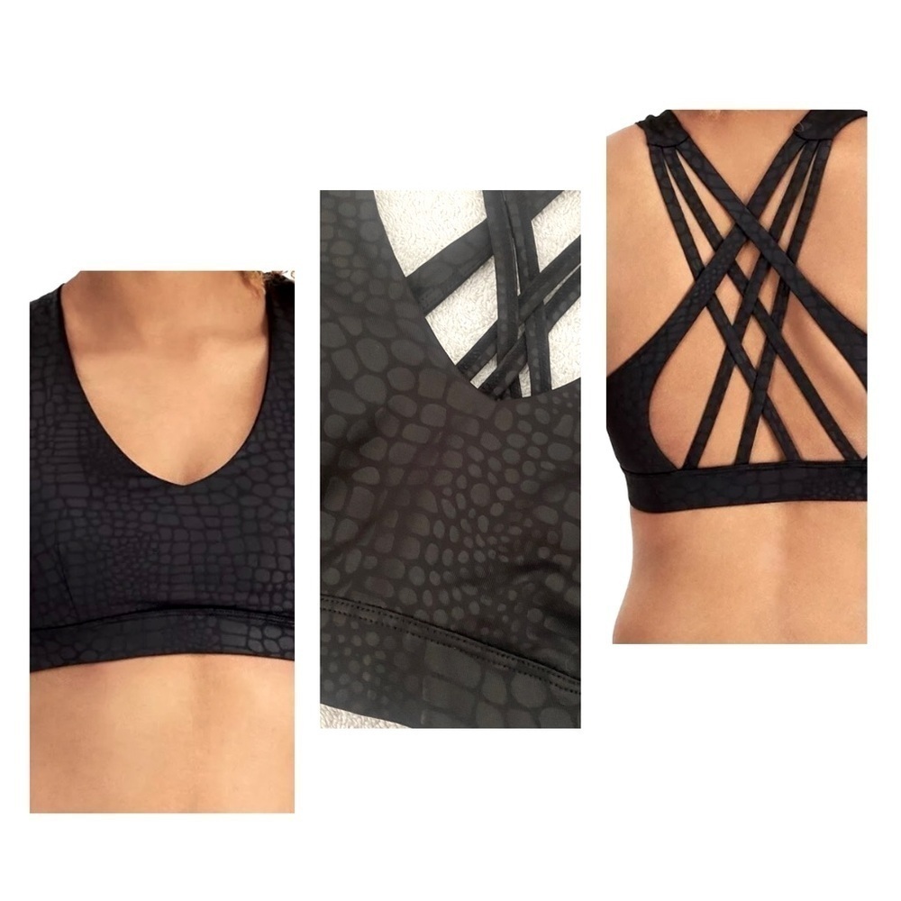 Ideology Women's Animal-Print Sport's Bra Small Black & Gray Athletic, Running